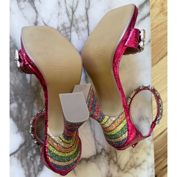 NEW BETSEY JOHNSON Emani Jewel Embellished Rainbow Colors Glitter Heels SandalS - Picture 6 of 11